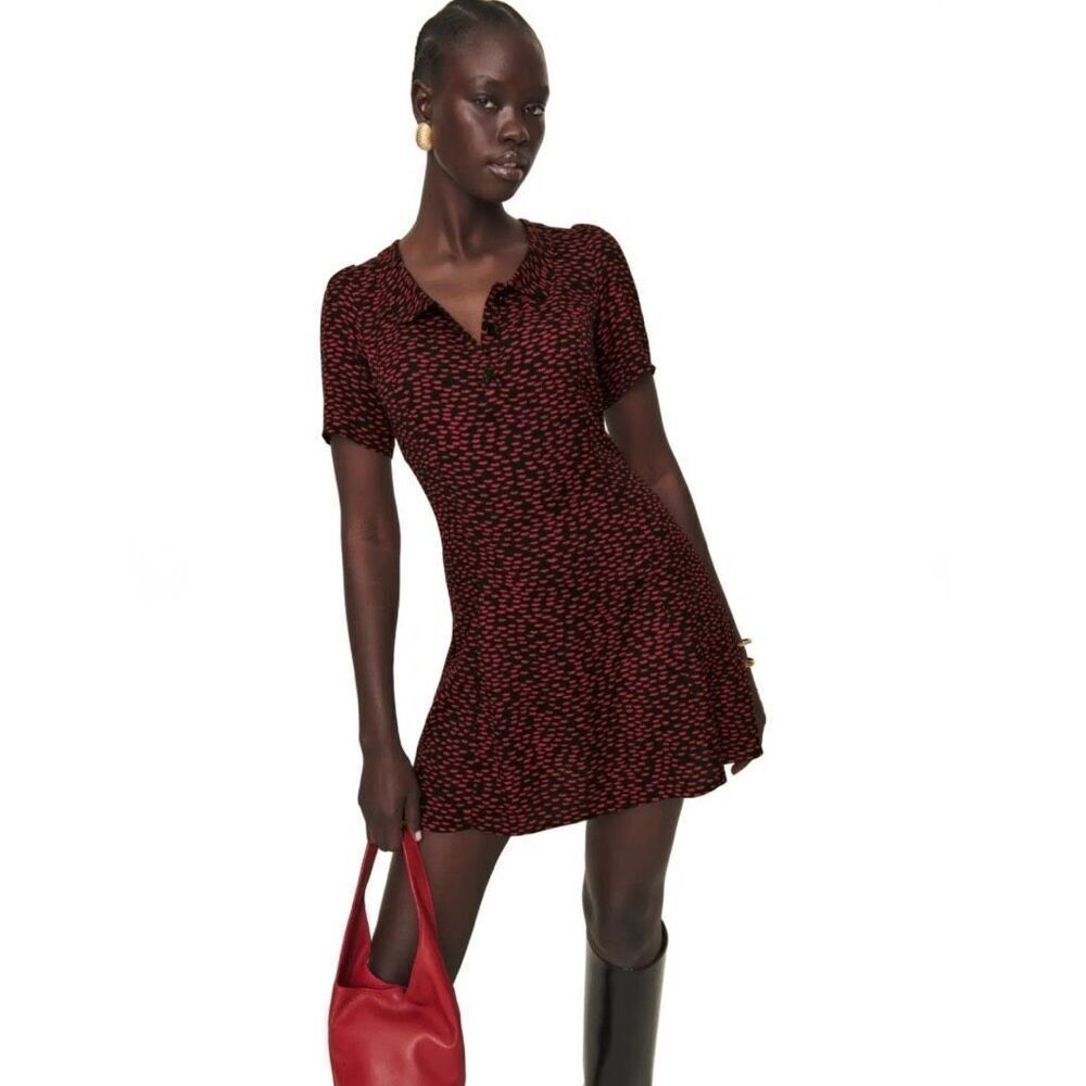 Reformation Neeta Black Red Lip Polo Mini Dress 4 Coquette Preppy Y2K Aesthetic